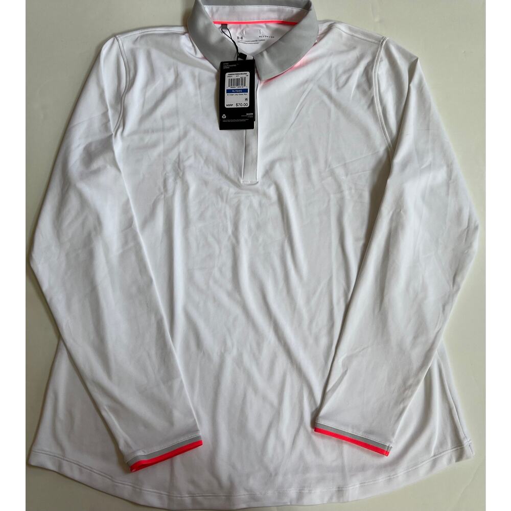 Under Armour Women's Zinger Long Sleeve Polo White/Halo Gray Size XL NWT - Picture 7 of 16